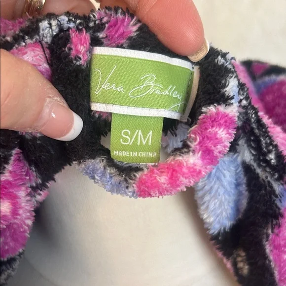 Vera Bradley💕Black, Hot Pink & Purple ALPINE FLORAL Hooded BATHROBE. Size S/M - Picture 11 of 15